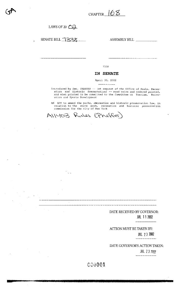 NYS Bill and Veto Jackets: 2002, Chapter 168