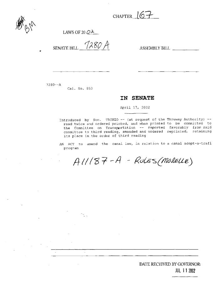 NYS Bill and Veto Jackets: 2002, Chapter 167