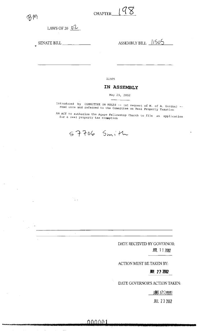 NYS Bill and Veto Jackets: 2002, Chapter 198