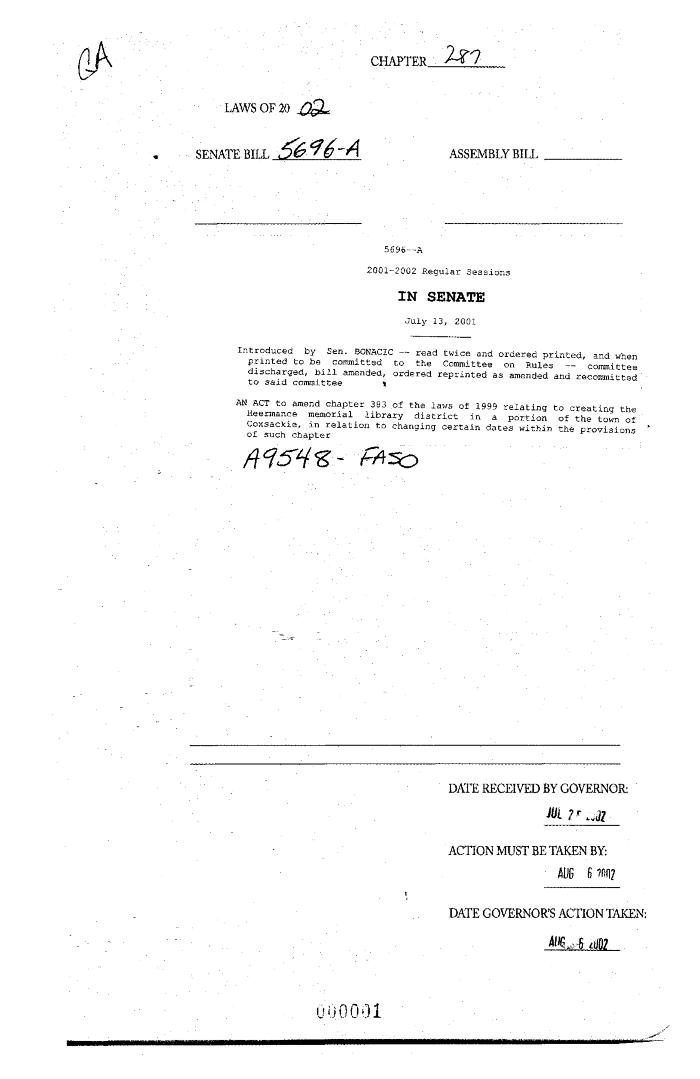 NYS Bill and Veto Jackets: 2002, Chapter 287