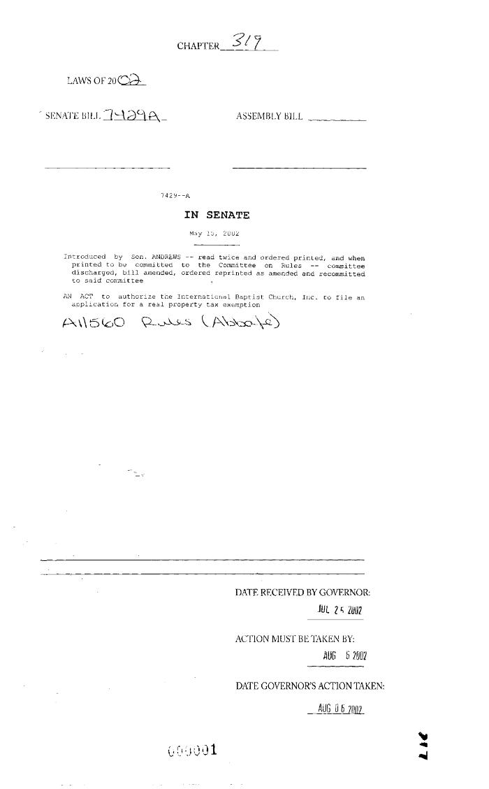 NYS Bill and Veto Jackets: 2002, Chapter 319
