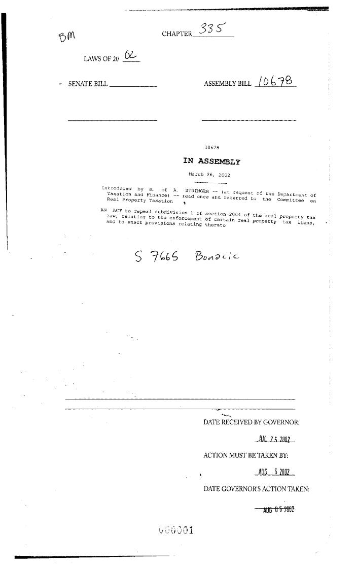 NYS Bill and Veto Jackets: 2002, Chapter 335