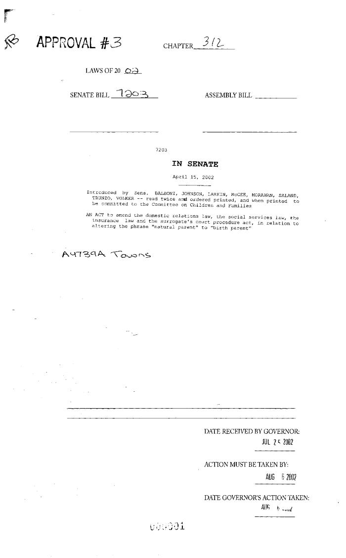 NYS Bill and Veto Jackets: 2002, Chapter 312