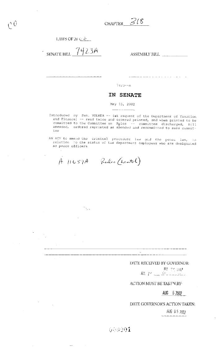 NYS Bill and Veto Jackets: 2002, Chapter 318