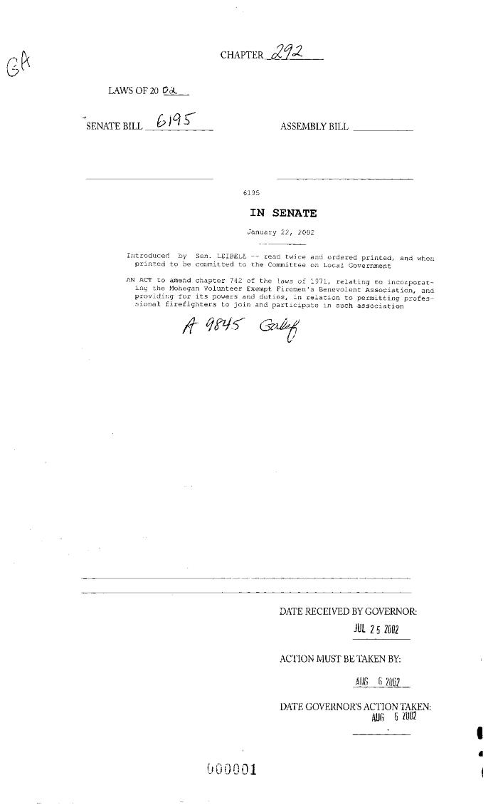NYS Bill and Veto Jackets: 2002, Chapter 292
