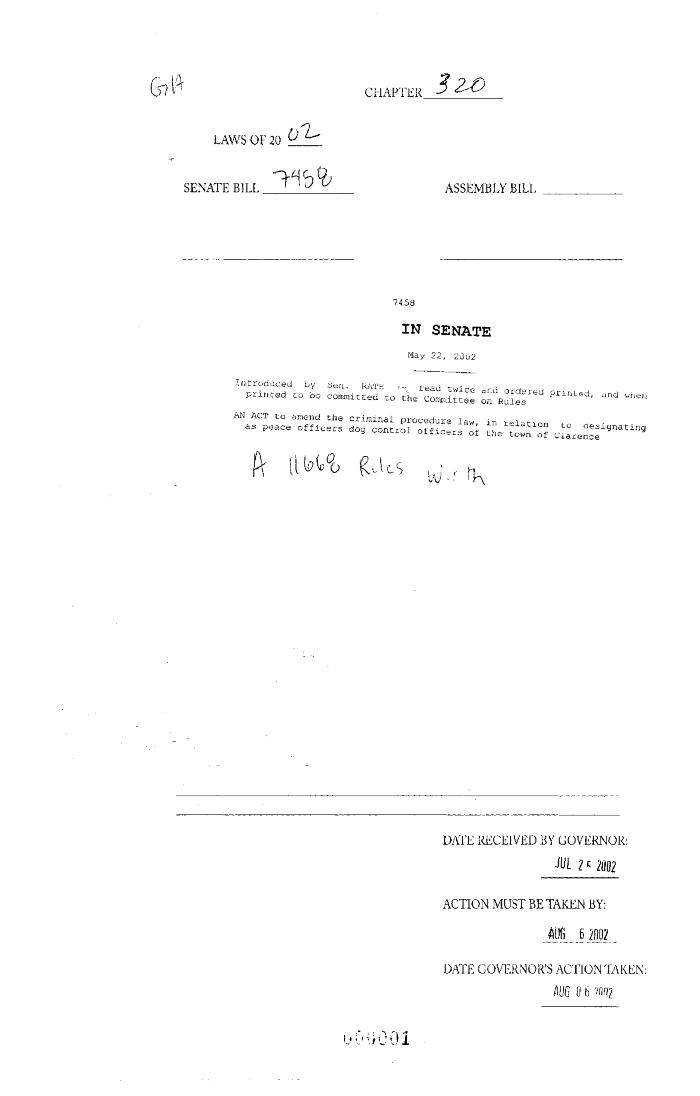 NYS Bill and Veto Jackets: 2002, Chapter 320