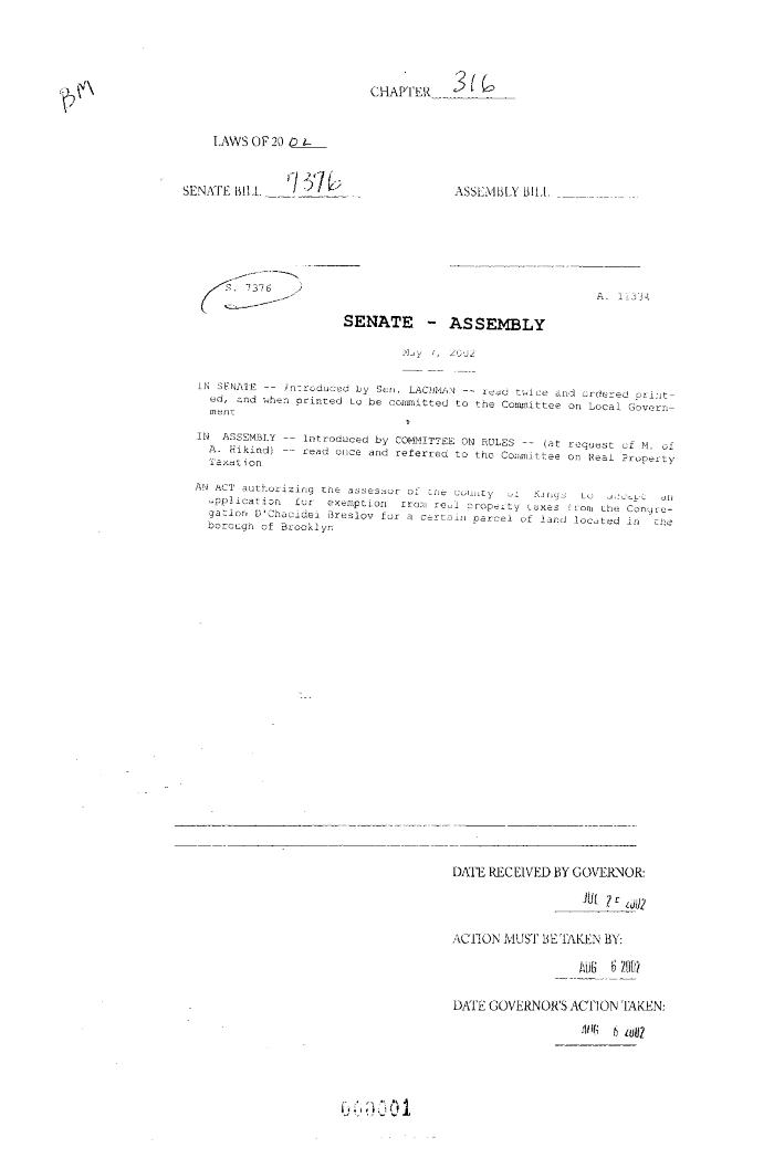 NYS Bill and Veto Jackets: 2002, Chapter 316