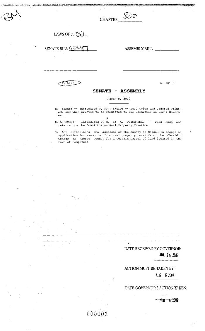 NYS Bill and Veto Jackets: 2002, Chapter 300