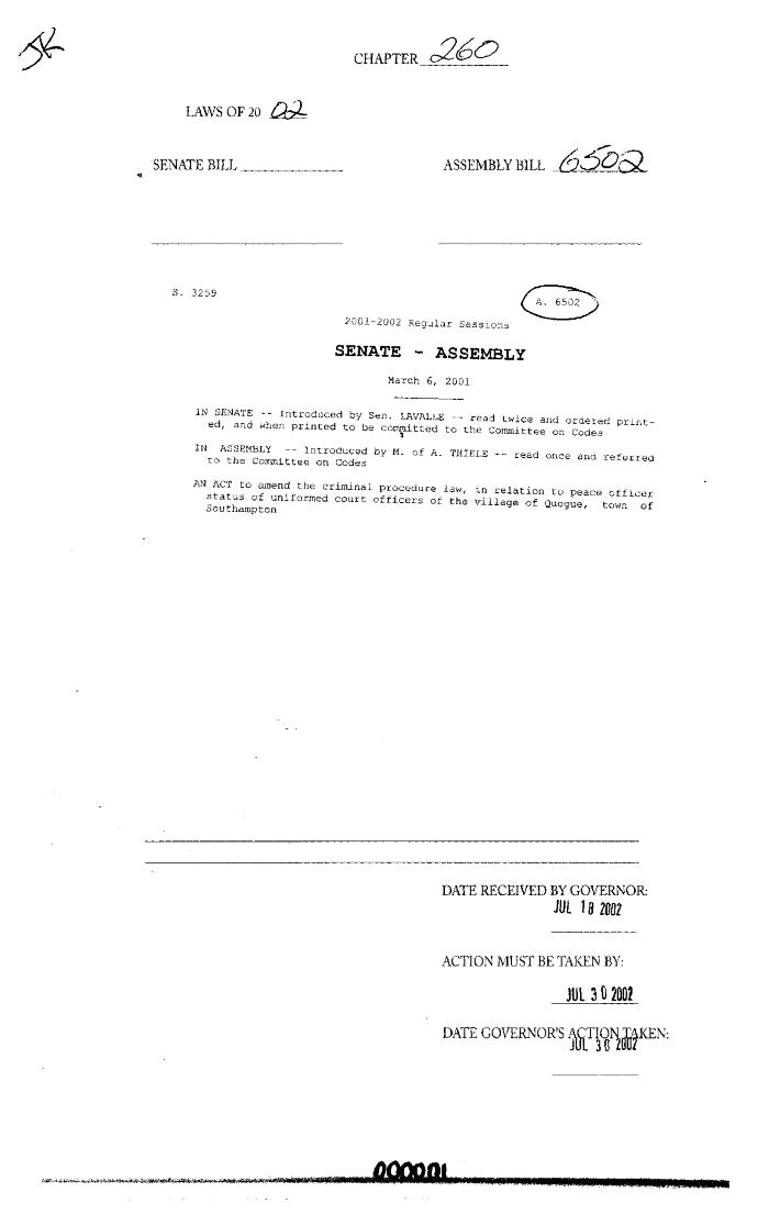 NYS Bill and Veto Jackets: 2002, Chapter 260