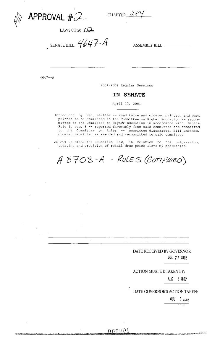 NYS Bill and Veto Jackets: 2002, Chapter 284
