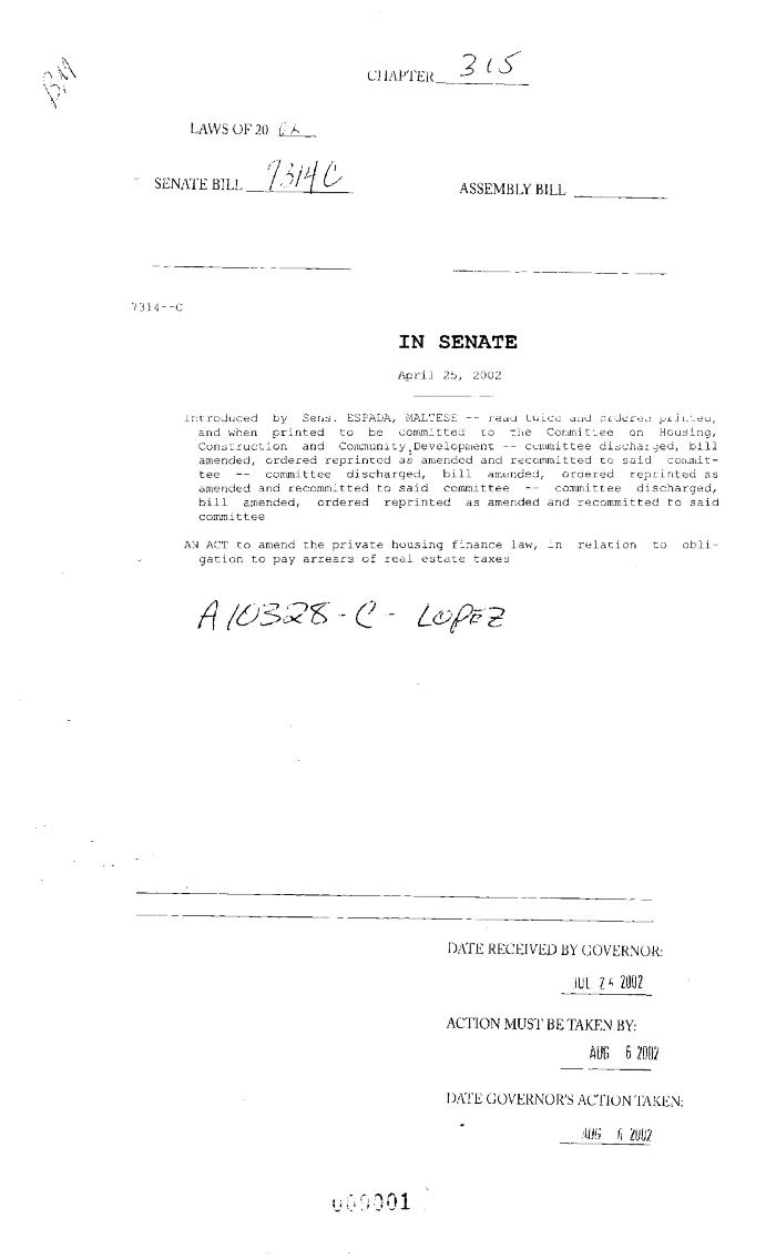 NYS Bill and Veto Jackets: 2002, Chapter 315
