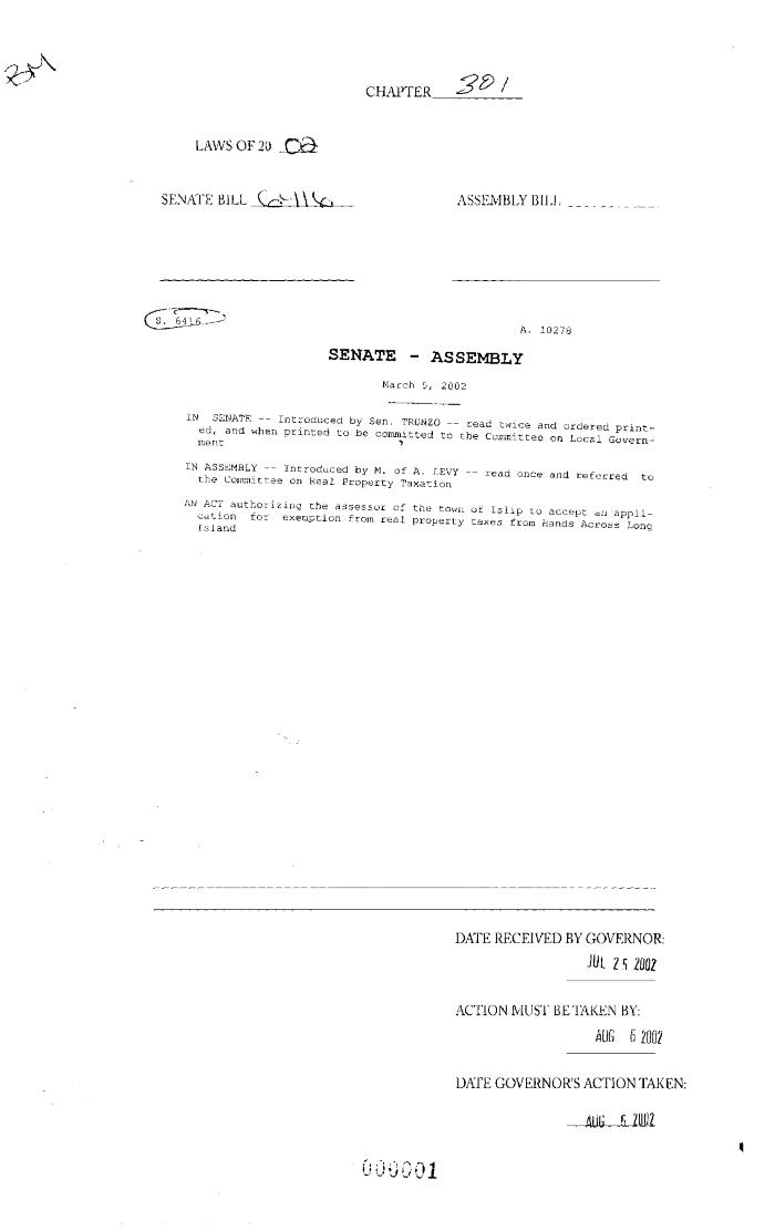NYS Bill and Veto Jackets: 2002, Chapter 301