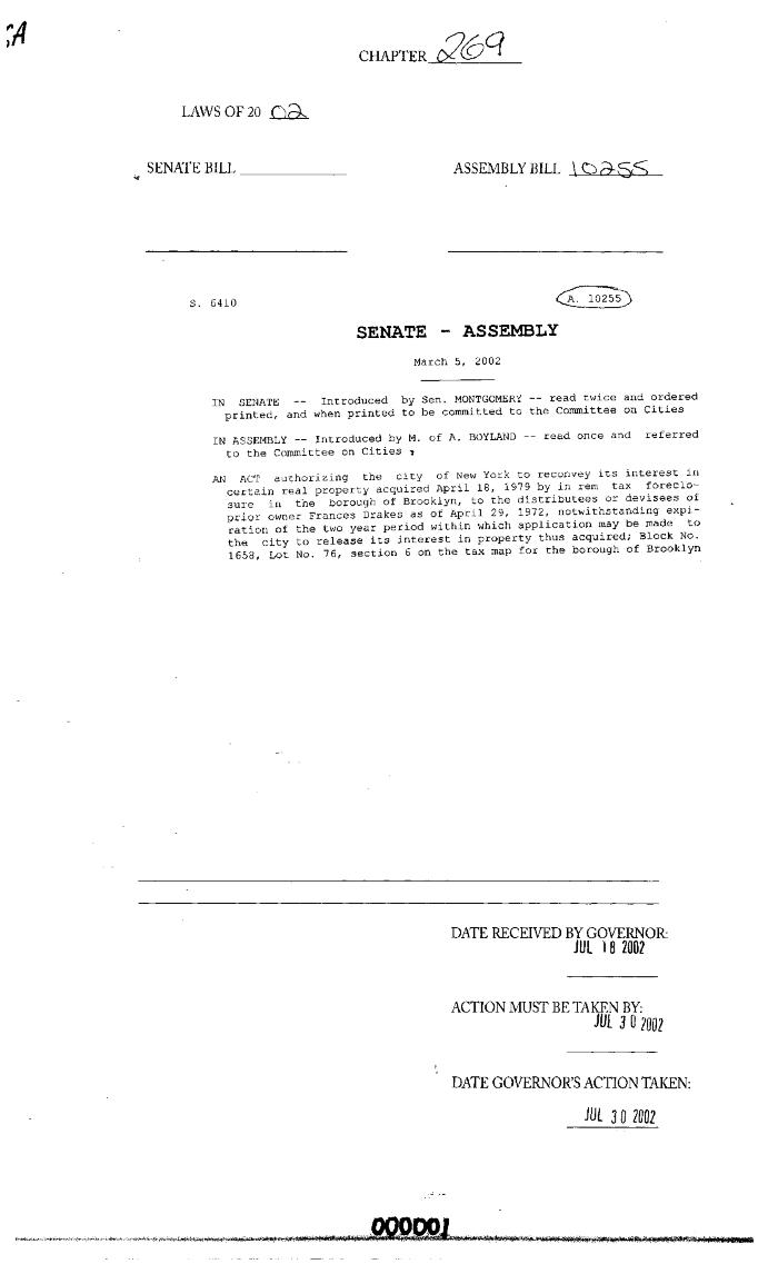 NYS Bill and Veto Jackets: 2002, Chapter 269