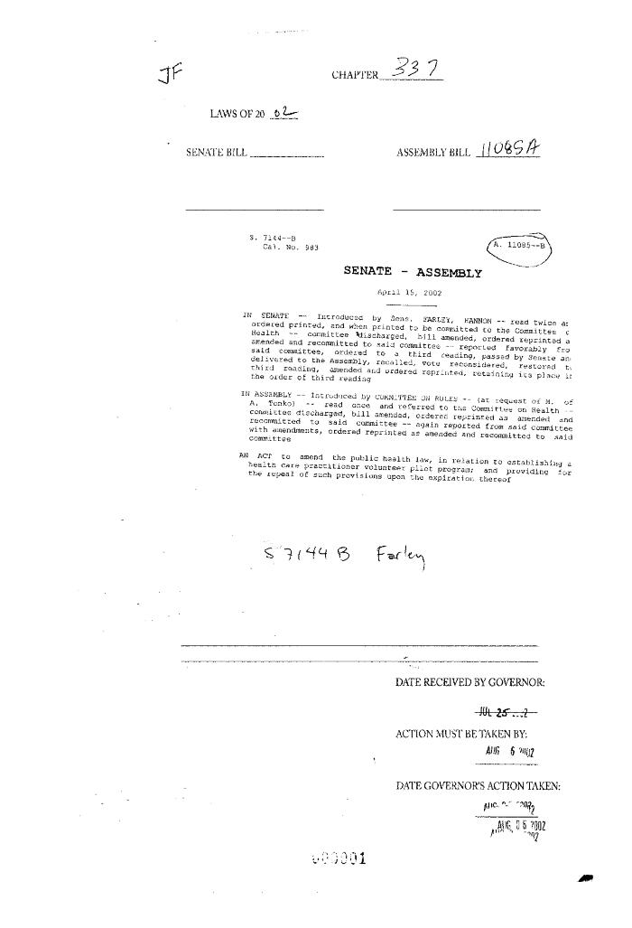 NYS Bill and Veto Jackets: 2002, Chapter 337