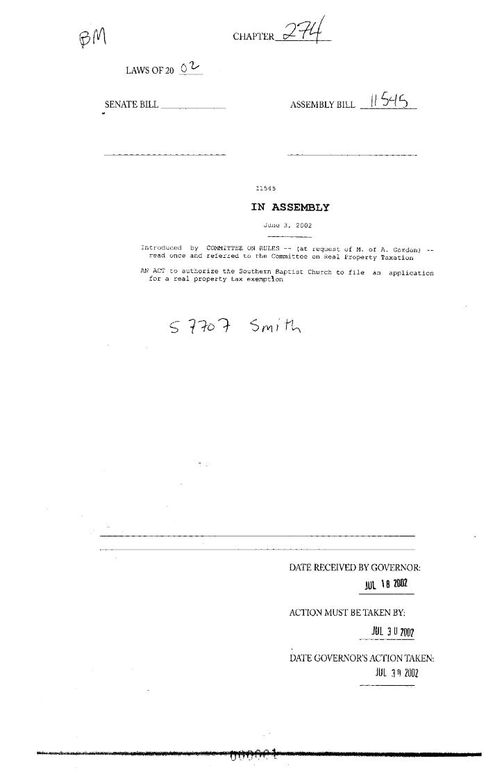 NYS Bill and Veto Jackets: 2002, Chapter 274