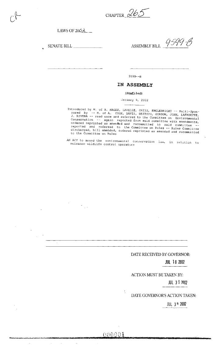 NYS Bill and Veto Jackets: 2002, Chapter 265