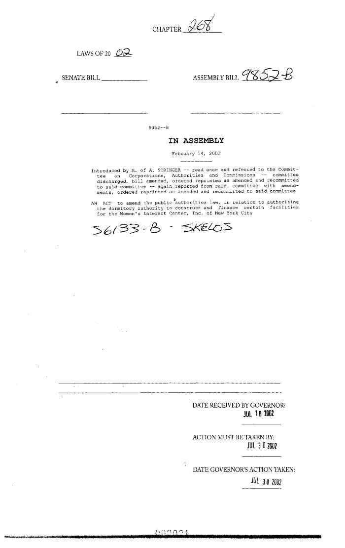 NYS Bill and Veto Jackets: 2002, Chapter 268