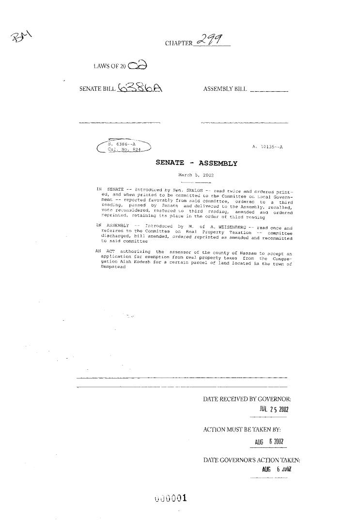 NYS Bill and Veto Jackets: 2002, Chapter 299
