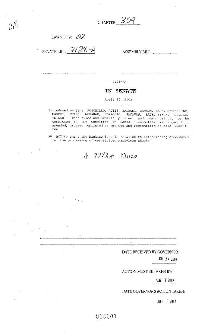 NYS Bill and Veto Jackets: 2002, Chapter 309