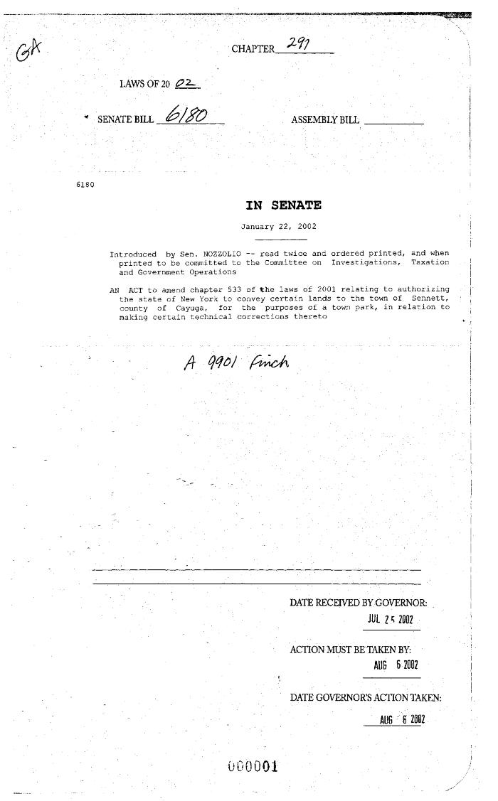 NYS Bill and Veto Jackets: 2002, Chapter 291