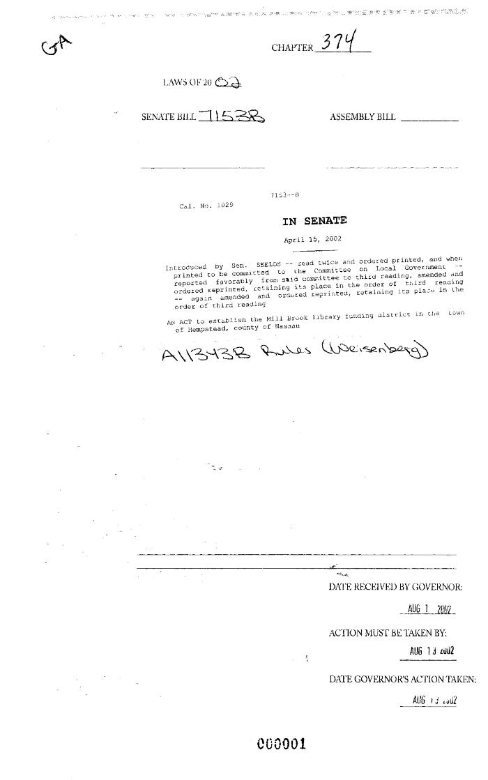 NYS Bill and Veto Jackets: 2002, Chapter 374