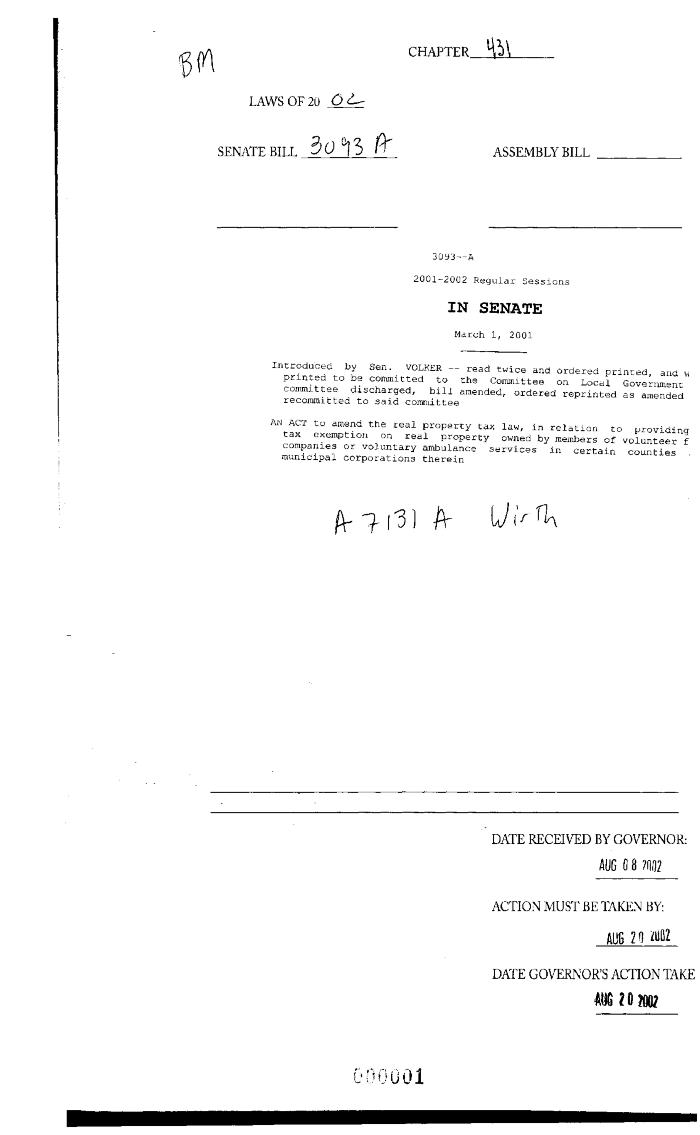 NYS Bill and Veto Jackets: 2002, Chapter 431
