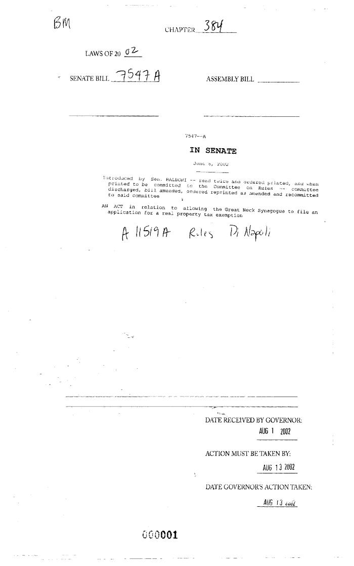NYS Bill and Veto Jackets: 2002, Chapter 384