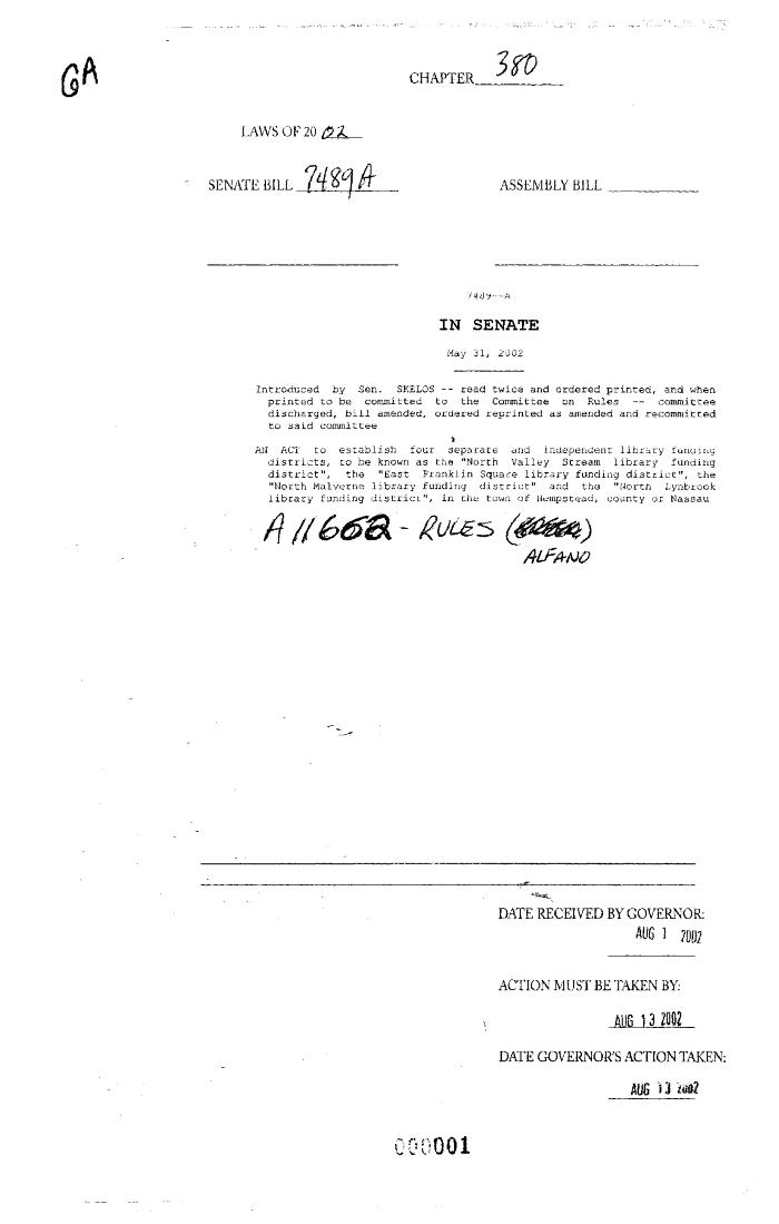 NYS Bill and Veto Jackets: 2002, Chapter 380