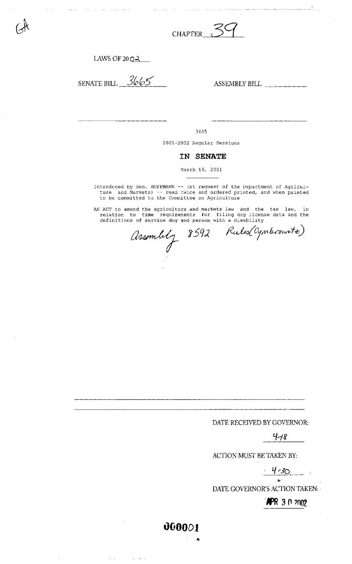 NYS Bill and Veto Jackets: 2002, Chapter 39