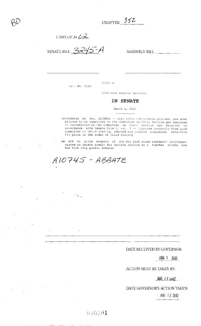 NYS Bill and Veto Jackets: 2002, Chapter 352