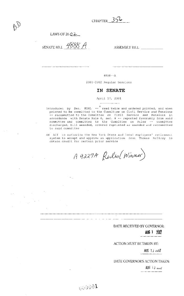 NYS Bill and Veto Jackets: 2002, Chapter 356