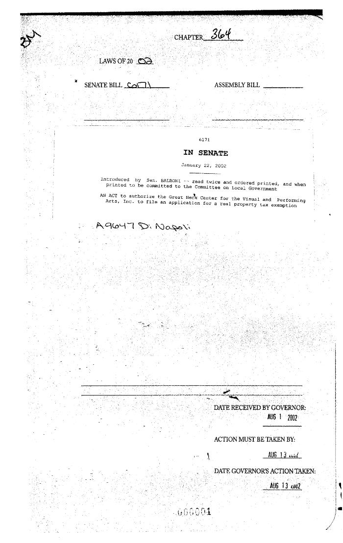 NYS Bill and Veto Jackets: 2002, Chapter 364