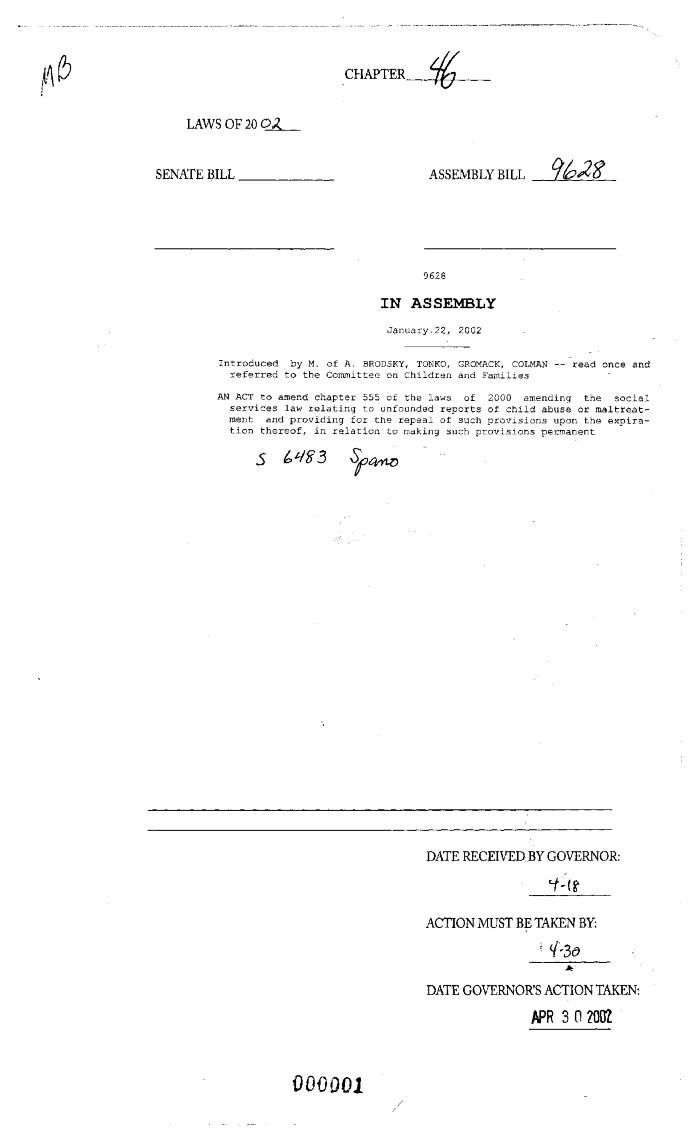 NYS Bill and Veto Jackets: 2002, Chapter 46