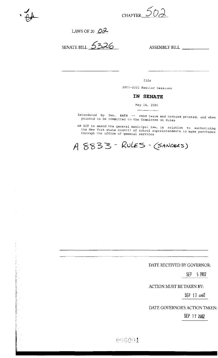 NYS Bill and Veto Jackets: 2002, Chapter 502