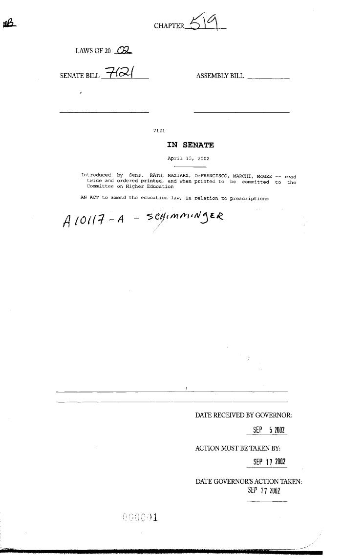 NYS Bill and Veto Jackets: 2002, Chapter 519