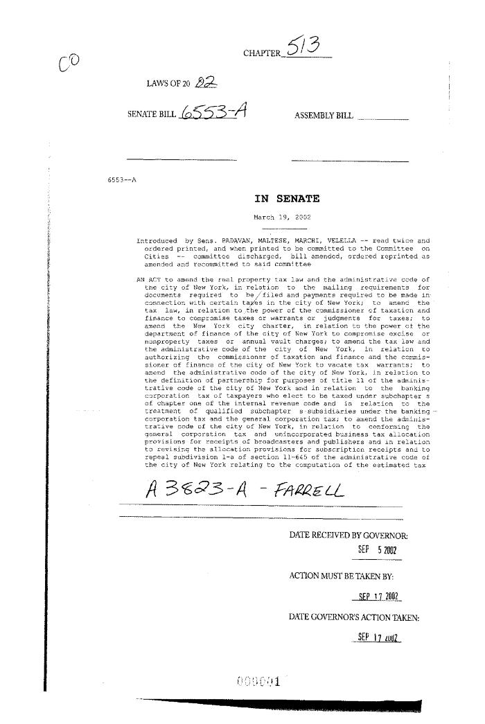 NYS Bill and Veto Jackets: 2002, Chapter 513