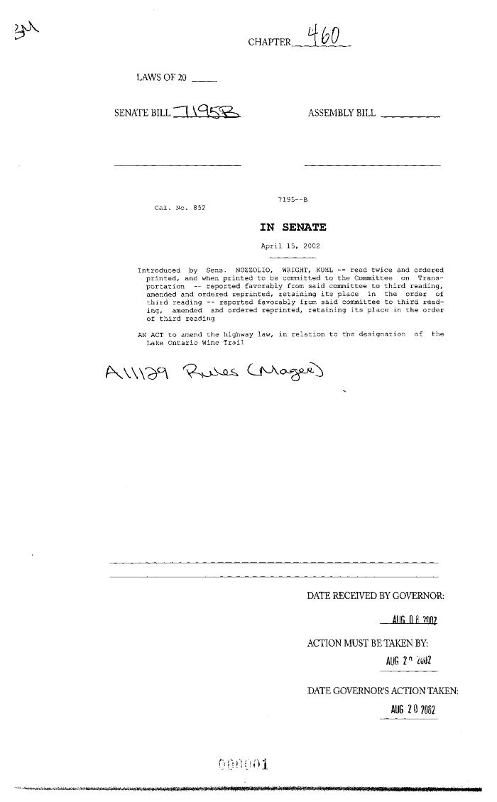 NYS Bill and Veto Jackets: 2002, Chapter 460
