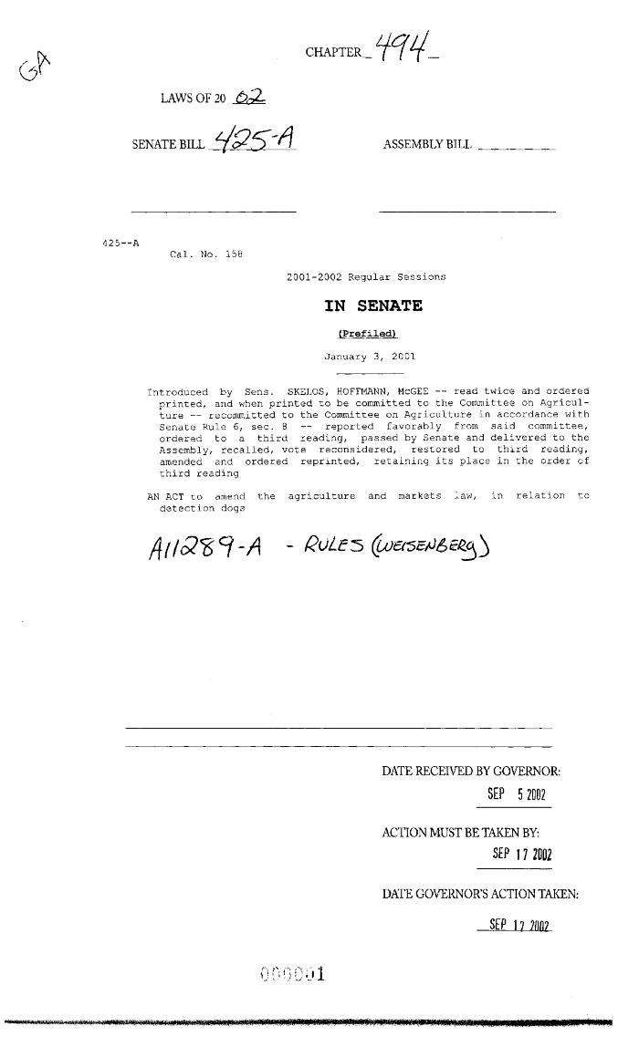 NYS Bill and Veto Jackets: 2002, Chapter 494