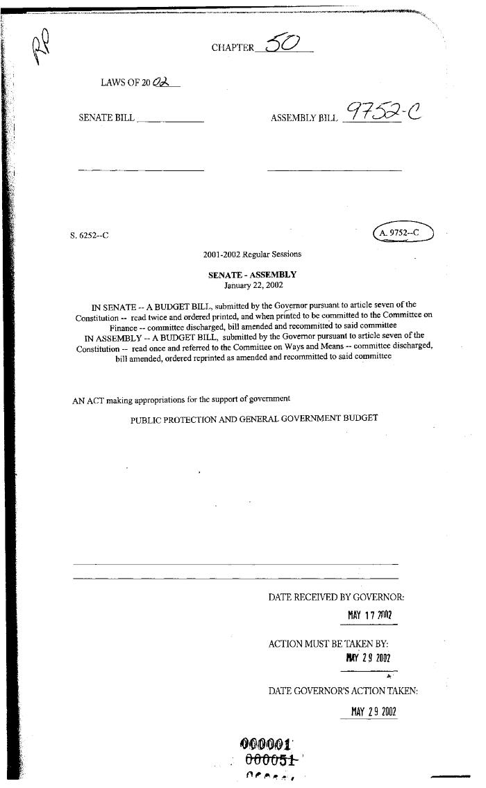 NYS Bill and Veto Jackets: 2002, Chapter 50