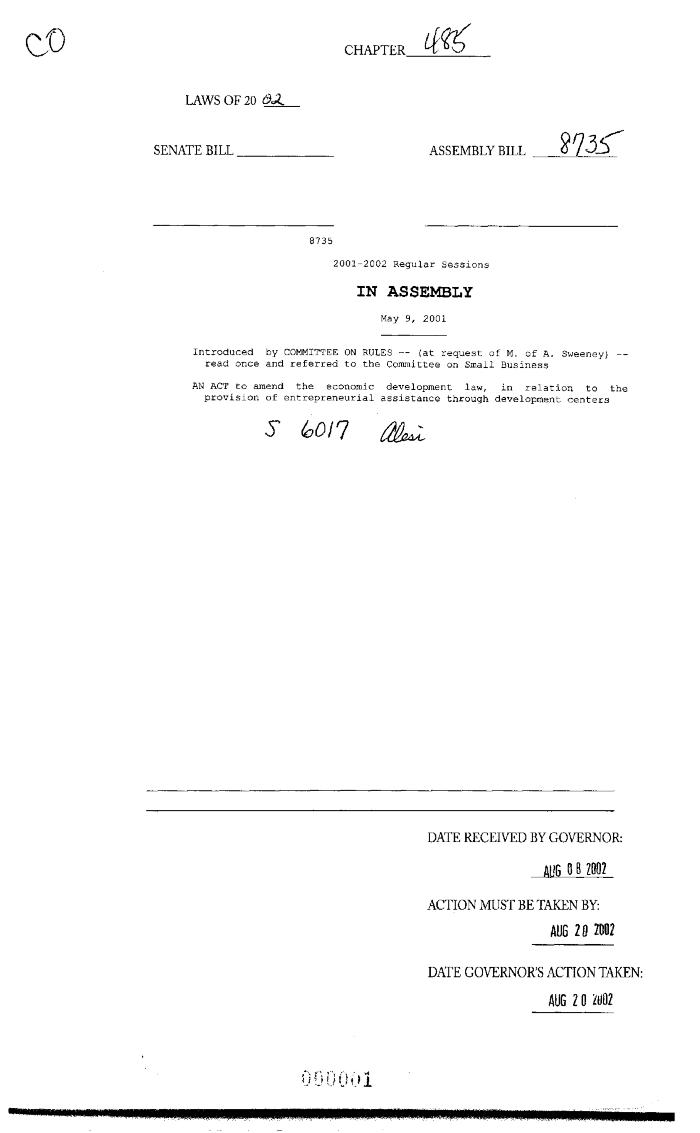 NYS Bill and Veto Jackets: 2002, Chapter 485