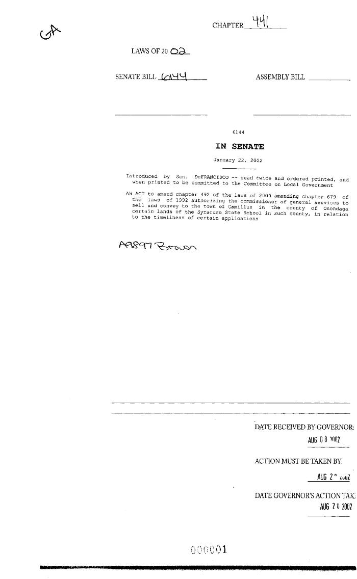 NYS Bill and Veto Jackets: 2002, Chapter 441