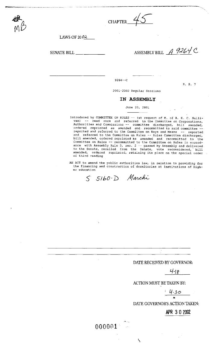 NYS Bill and Veto Jackets: 2002, Chapter 45