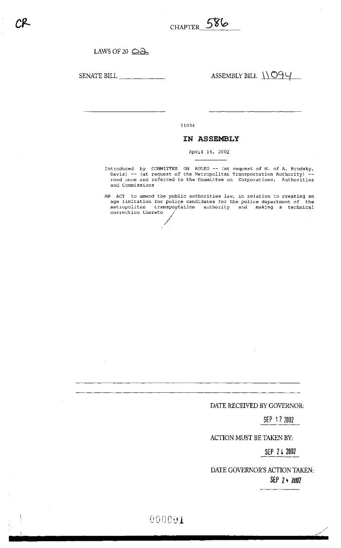 NYS Bill and Veto Jackets: 2002, Chapter 586