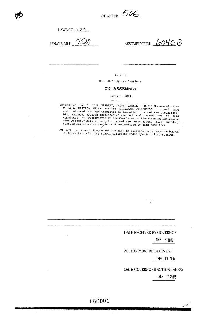 NYS Bill and Veto Jackets: 2002, Chapter 536