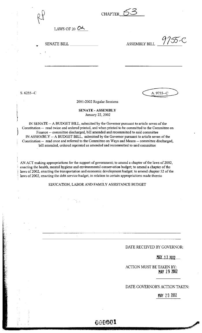 NYS Bill and Veto Jackets: 2002, Chapter 53