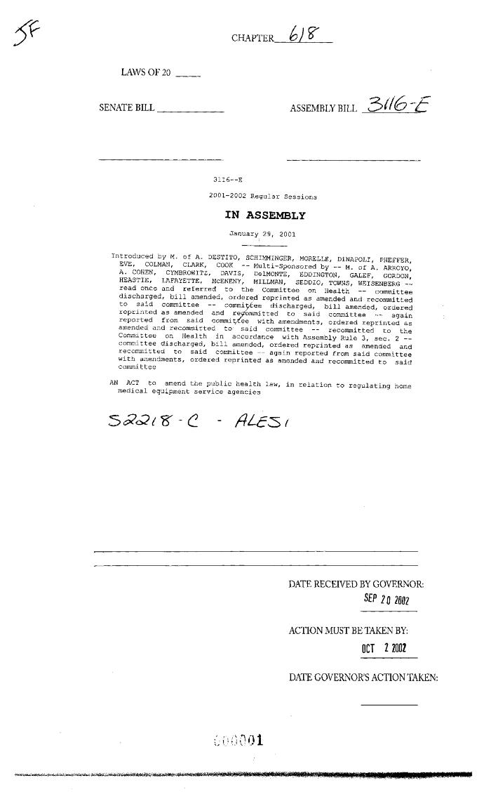 NYS Bill and Veto Jackets: 2002, Chapter 618