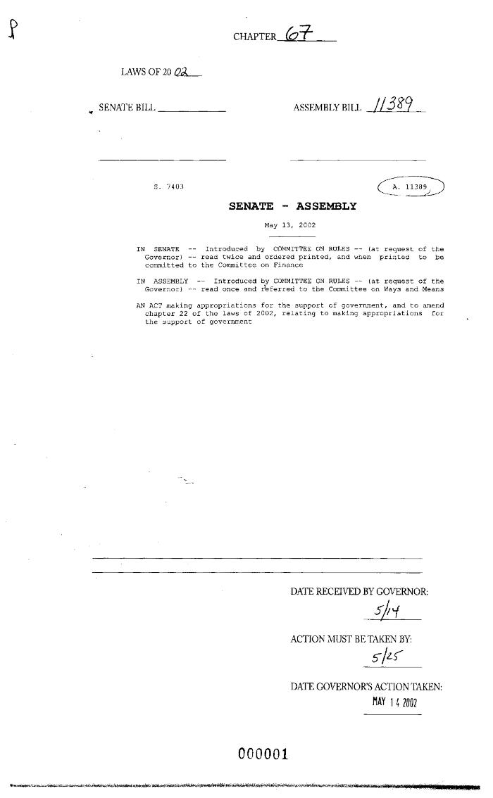 NYS Bill and Veto Jackets: 2002, Chapter 67