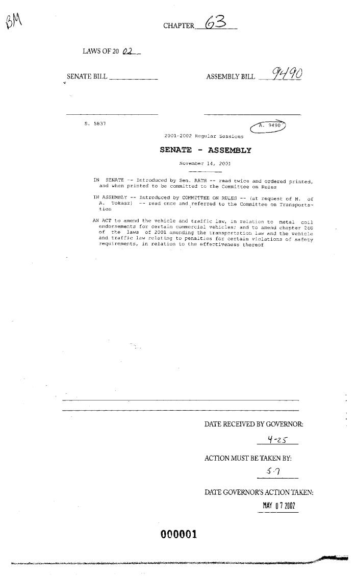 NYS Bill and Veto Jackets: 2002, Chapter 63