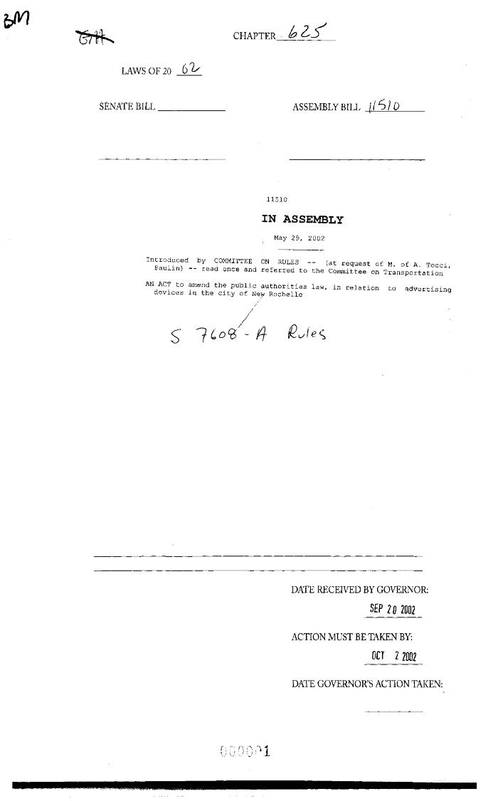 NYS Bill and Veto Jackets: 2002, Chapter 625