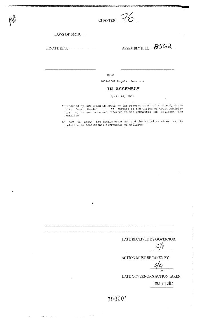 NYS Bill and Veto Jackets: 2002, Chapter 76